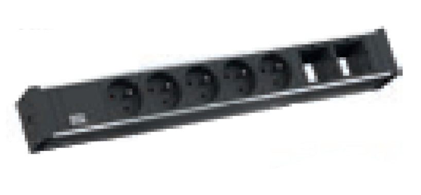 Bachmann UNIVERSAL Steckdosenleiste, 5×UTE, 3 m, Eingang CEE 7/7 (Typ E/F) – Schwarz/Silber