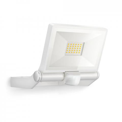 STEINEL Aussenwandleuchte – Warmweiss – 3000 K – IP44 – Netzbetrieb – mit Bewegungsmelder – Weiss – Aluminium