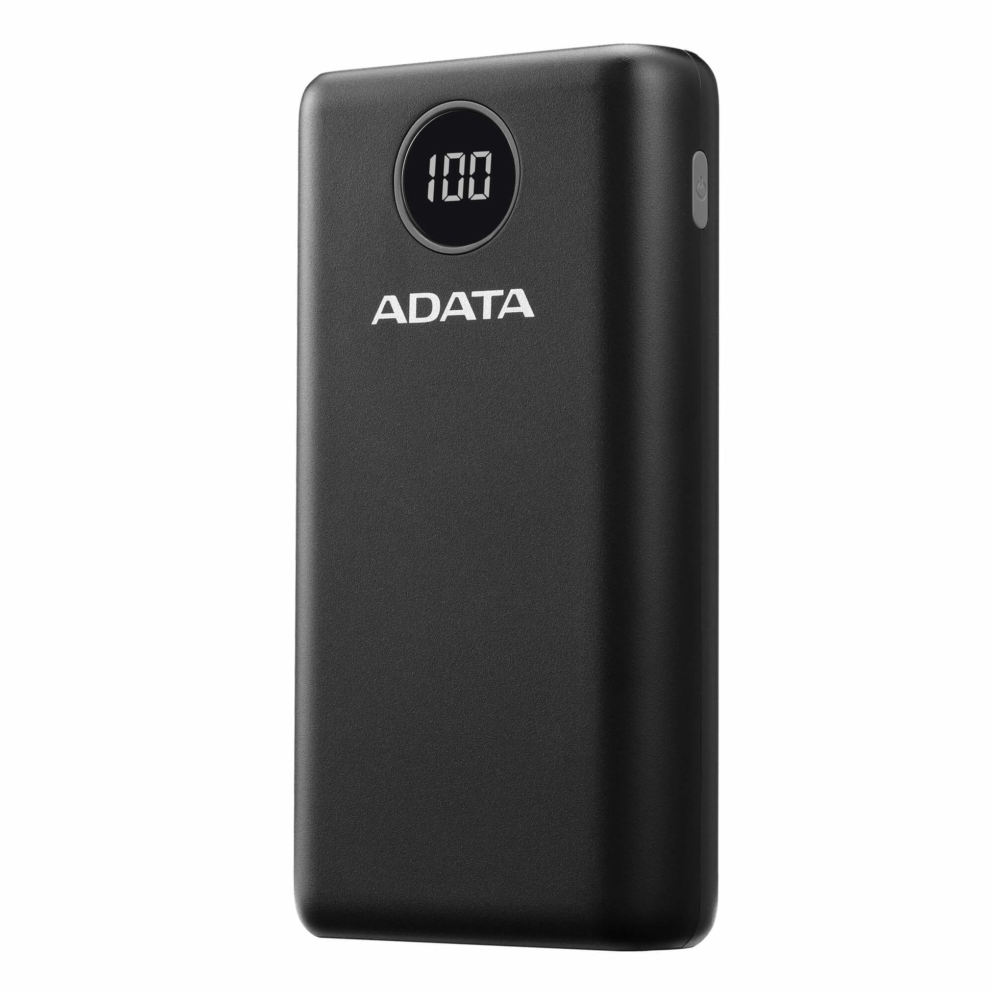 ADATA Powerbank 20000 mAh, PD 18 W, 2× USB-A, 1× USB-C, mit LCD-Display, für Smartphones, Weiss