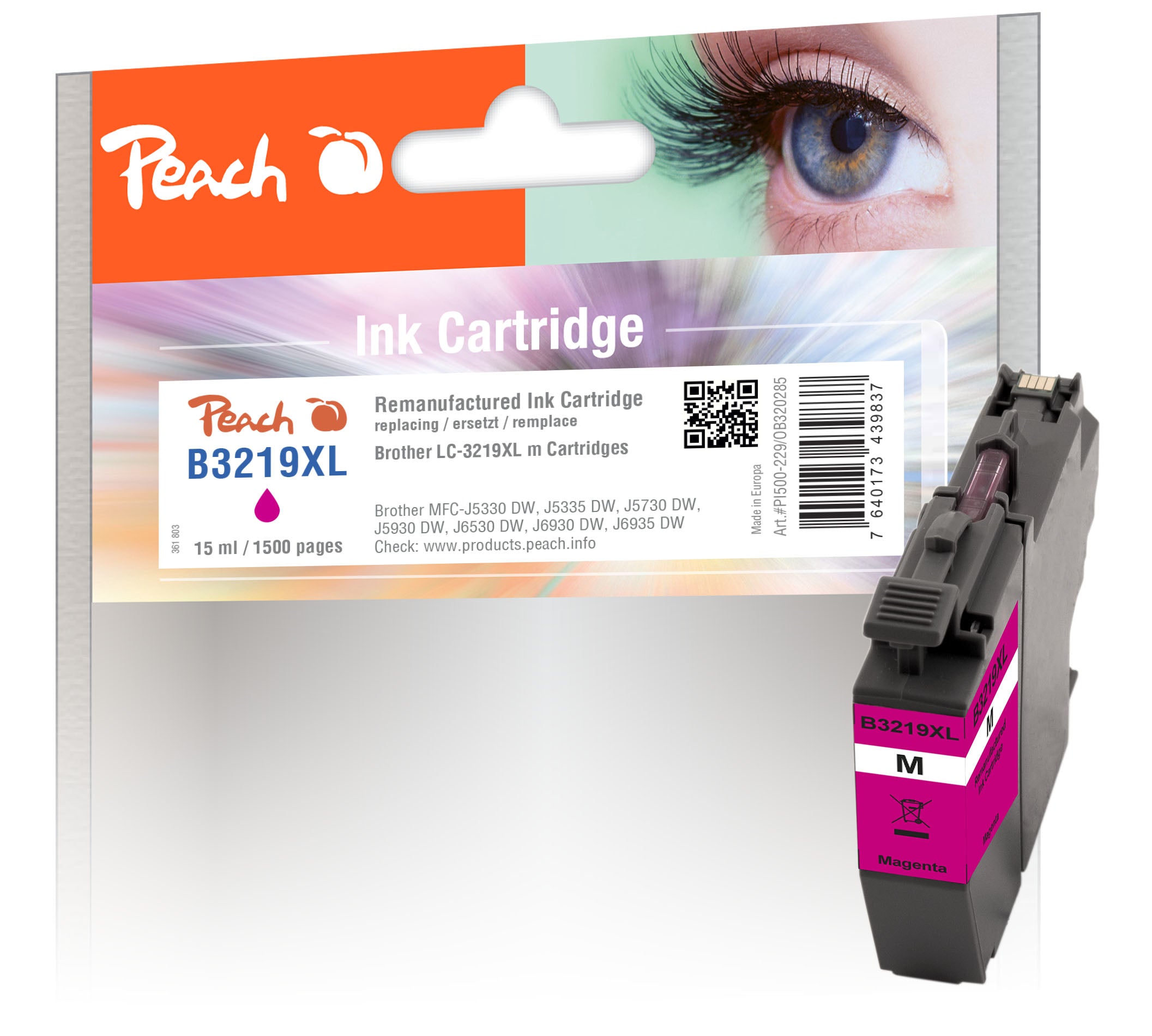 Peach LC-3219XL Magenta Tintenpatrone (Kompatibel) – 1'500 Seiten – für Brother MFCJ 5330 DW/5335 DW/5730 DW