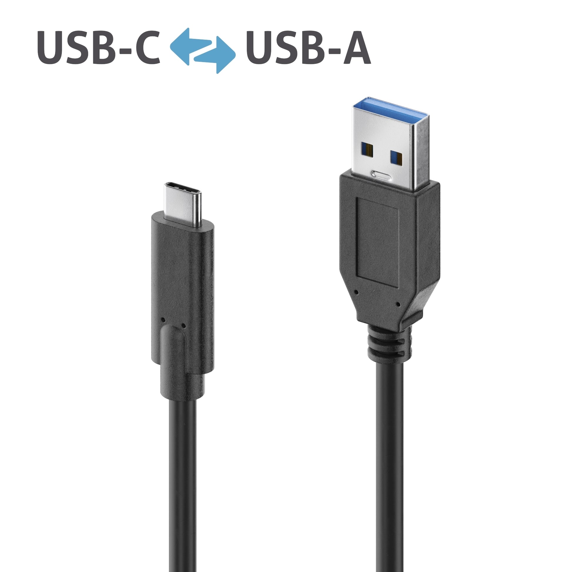 PureLink USB-A auf USB-C Kabel – USB 3.2 Gen 2 (10 Gbit/s) – 0,5 m – PD 60 W – PVC-Mantel – Schwarz