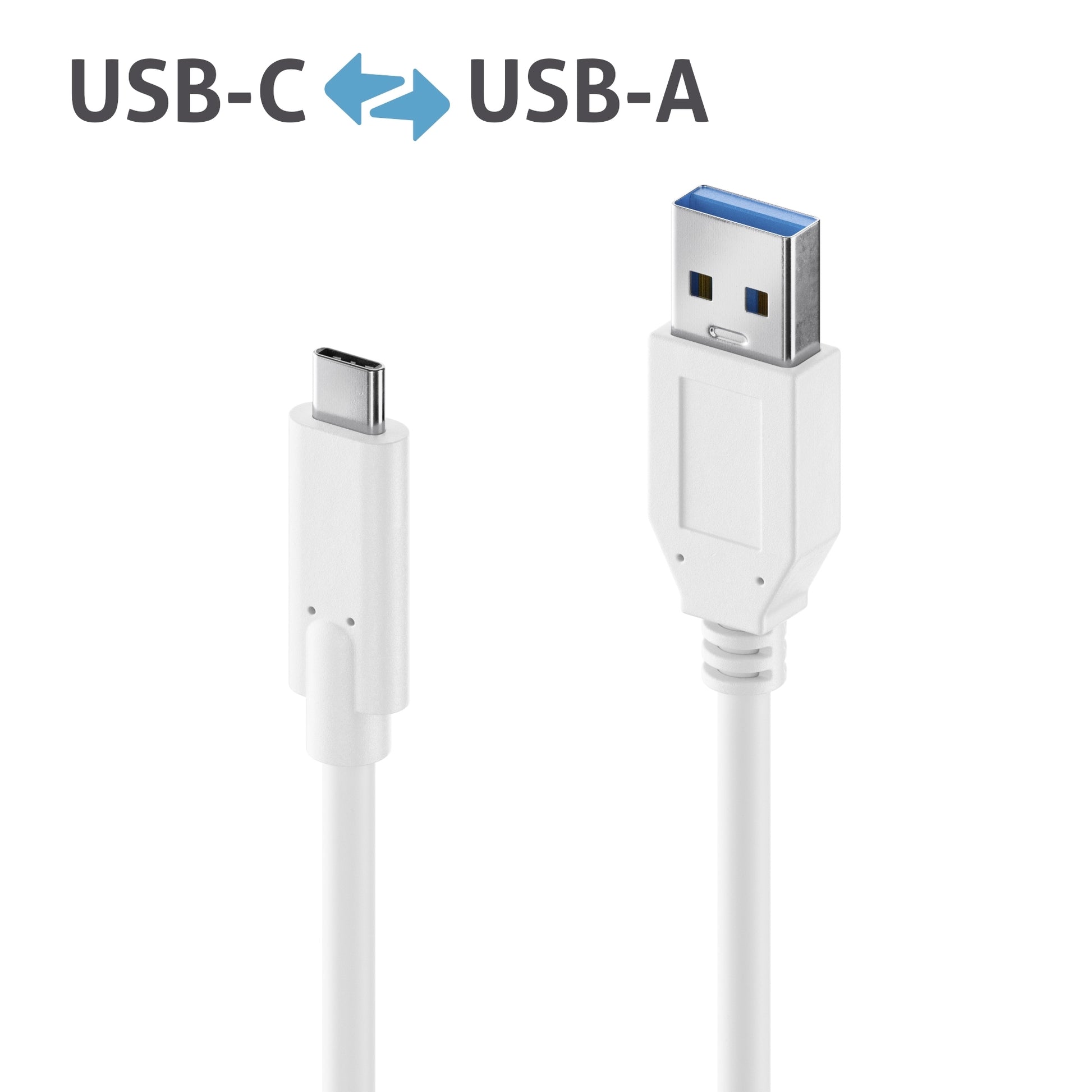 PureLink USB-A auf USB-C Kabel – USB 3.2 Gen 2 (10 Gbit/s) – 0,5 m – PD 60 W – Weiss