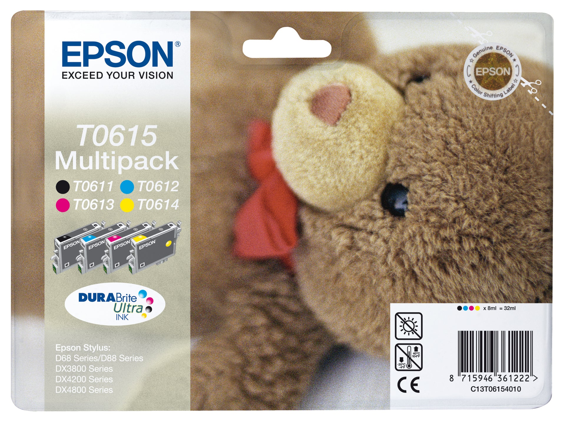 Epson T061 Tintenpatronen-Multipack, Schwarz/Cyan/Magenta/Gelb (Original)