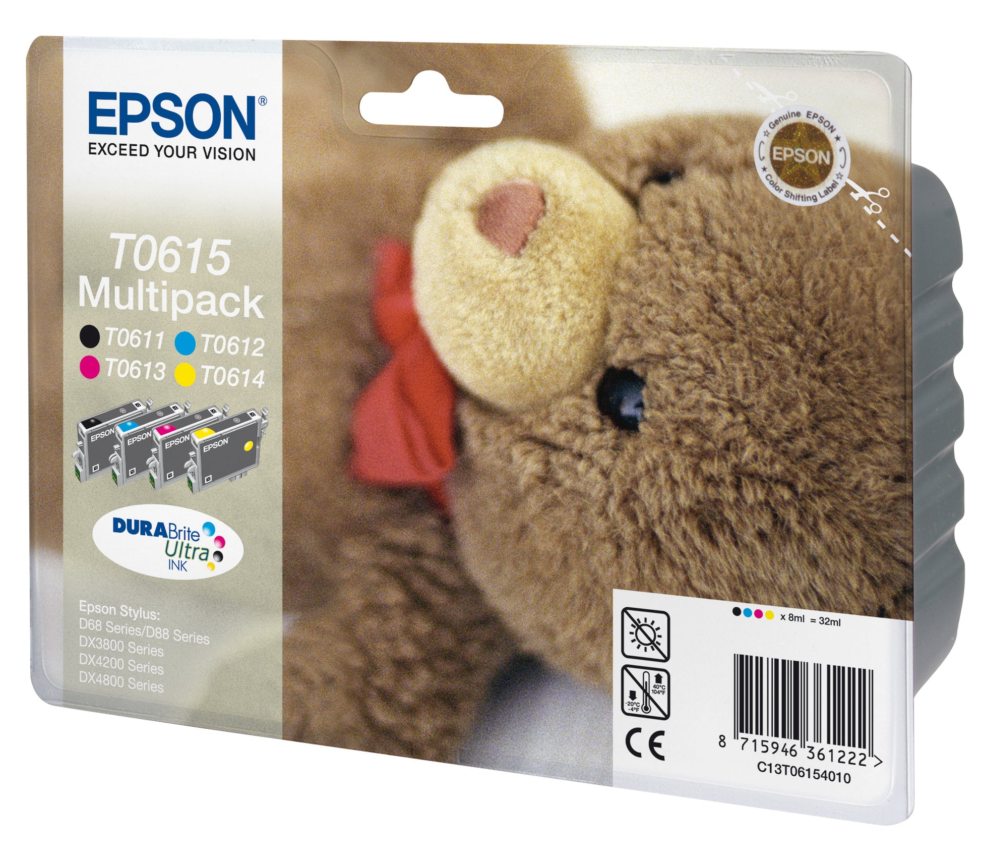 Epson T061 Tintenpatronen-Multipack, Schwarz/Cyan/Magenta/Gelb (Original)
