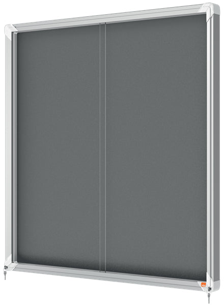 Nobo Schaukasten Premium Plus, 12 × A4 – Aluminium, Glas, Filz-Rückwand, abschliessbar, 92,5 × 97 × 6,3 cm