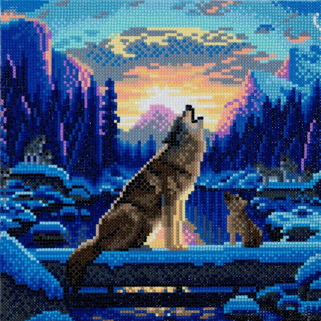 CRAFT Buddy Crystal Art – Diamond Painting Set Howling Wolves – 30 × 30 cm – 11-teilig – ab 8 Jahren