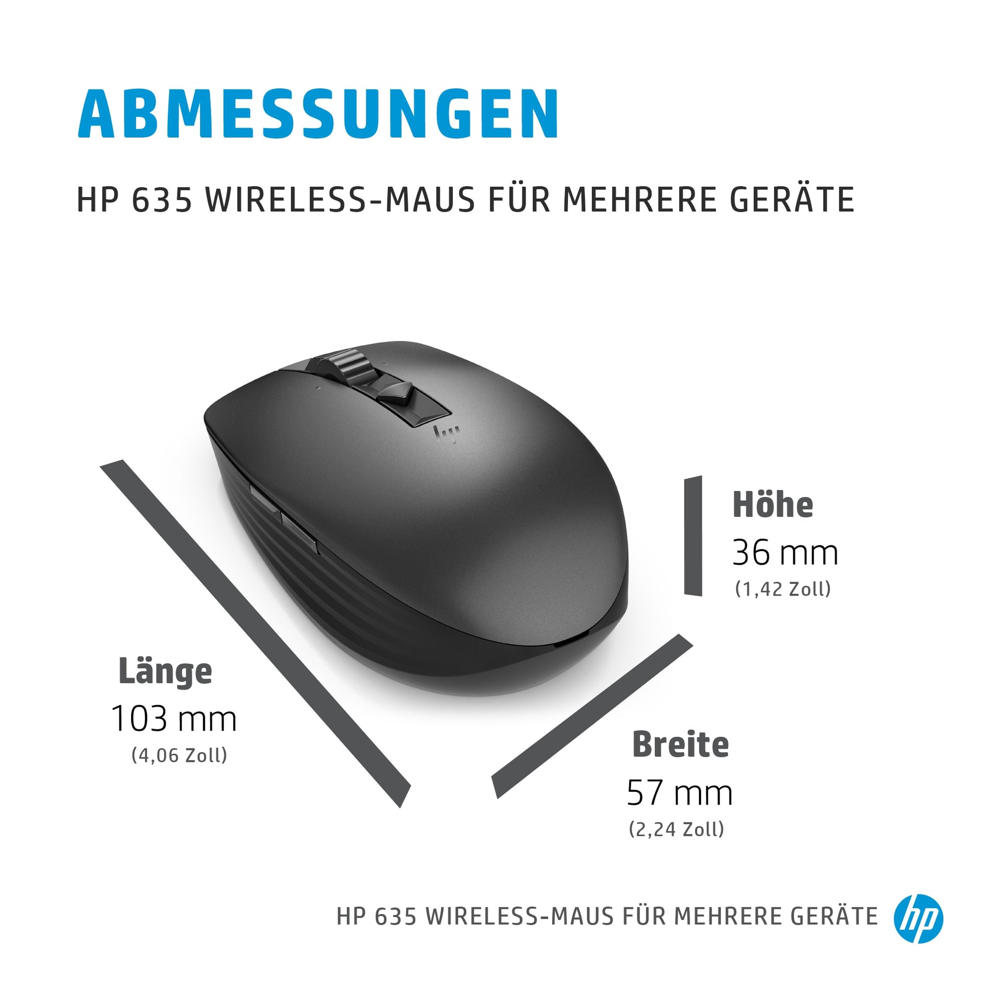 HP Multi-Device 635 – Kabellose Maus, Bluetooth + RF, 1'200 DPI