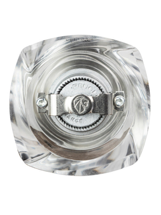Peugeot Pfeffermühle Ouessant – Einstellbares Mahlwerk, Abnehmbarer Deckel – Acryl/Stahl – Transparent – 14 cm