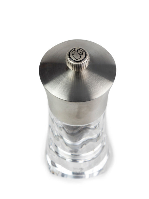 Peugeot Pfeffermühle Ouessant – Einstellbares Mahlwerk, Abnehmbarer Deckel – Acryl/Stahl – Transparent – 14 cm