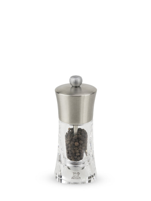 Peugeot Pfeffermühle Ouessant – Einstellbares Mahlwerk, Abnehmbarer Deckel – Acryl/Stahl – Transparent – 14 cm
