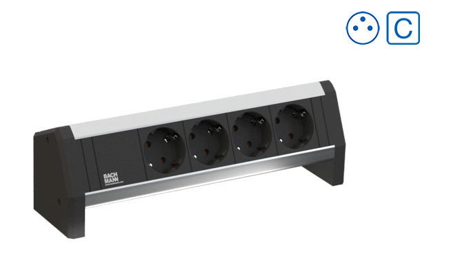 Bachmann DESK Steckdoseneinheit – 3×Typ E (CEE 7/5), 1×Leeres Modul, GST18, 1,0 m