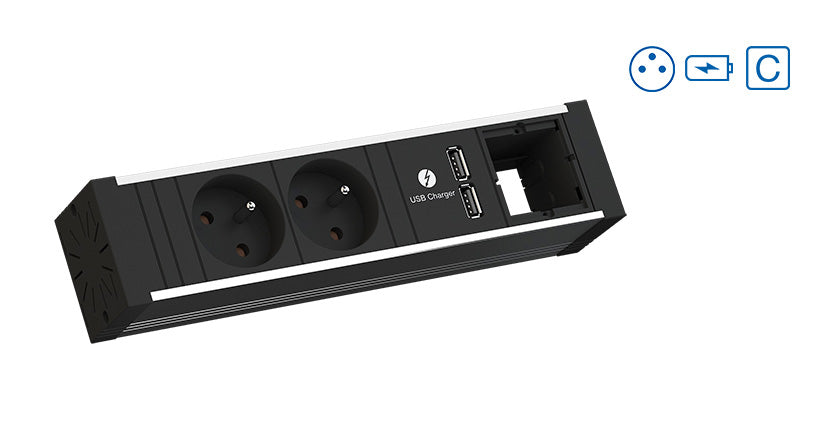 Bachmann VENID – Einbau-Anschlussfeld, 1× UTE (Typ E), 2× USB-Ladegerät 5 V DC/3,1 A, 0,2 m, Stecker GST18