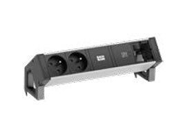 Bachmann DESK2 Steckdosenleiste – 2×UTE, 1×USB-C PD 30 W, 0,2 m, Aluminium, ohne Schalter – schwarz/silber