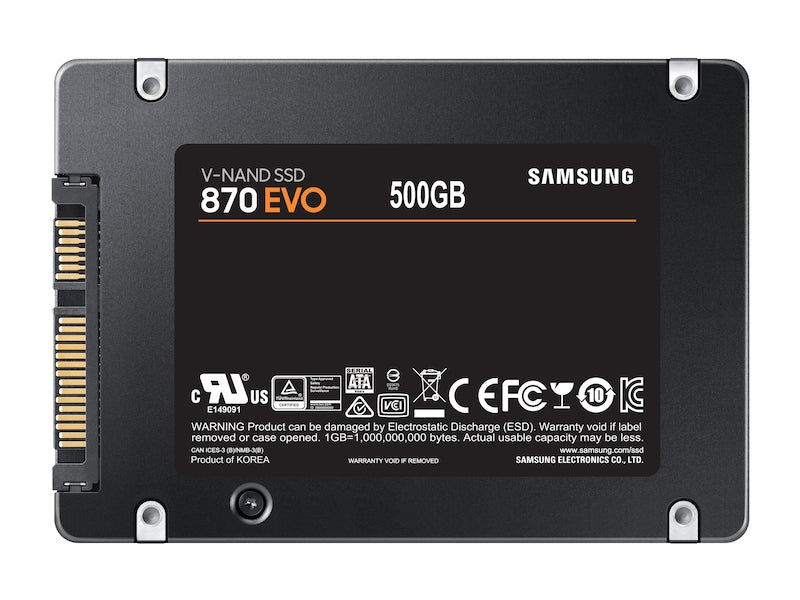 Samsung 870 EVO – 500 GB 2,5" SATA III, 560 MB/s lesen, 530 MB/s schreiben, V-NAND
