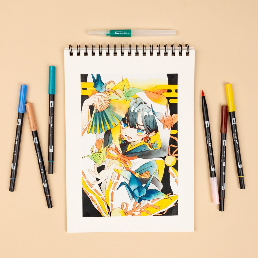 Tombow ABT Dual Brush, Manga Bird – Doppelspitze, Pinselspitze, wasservermalbar, 6 Farben