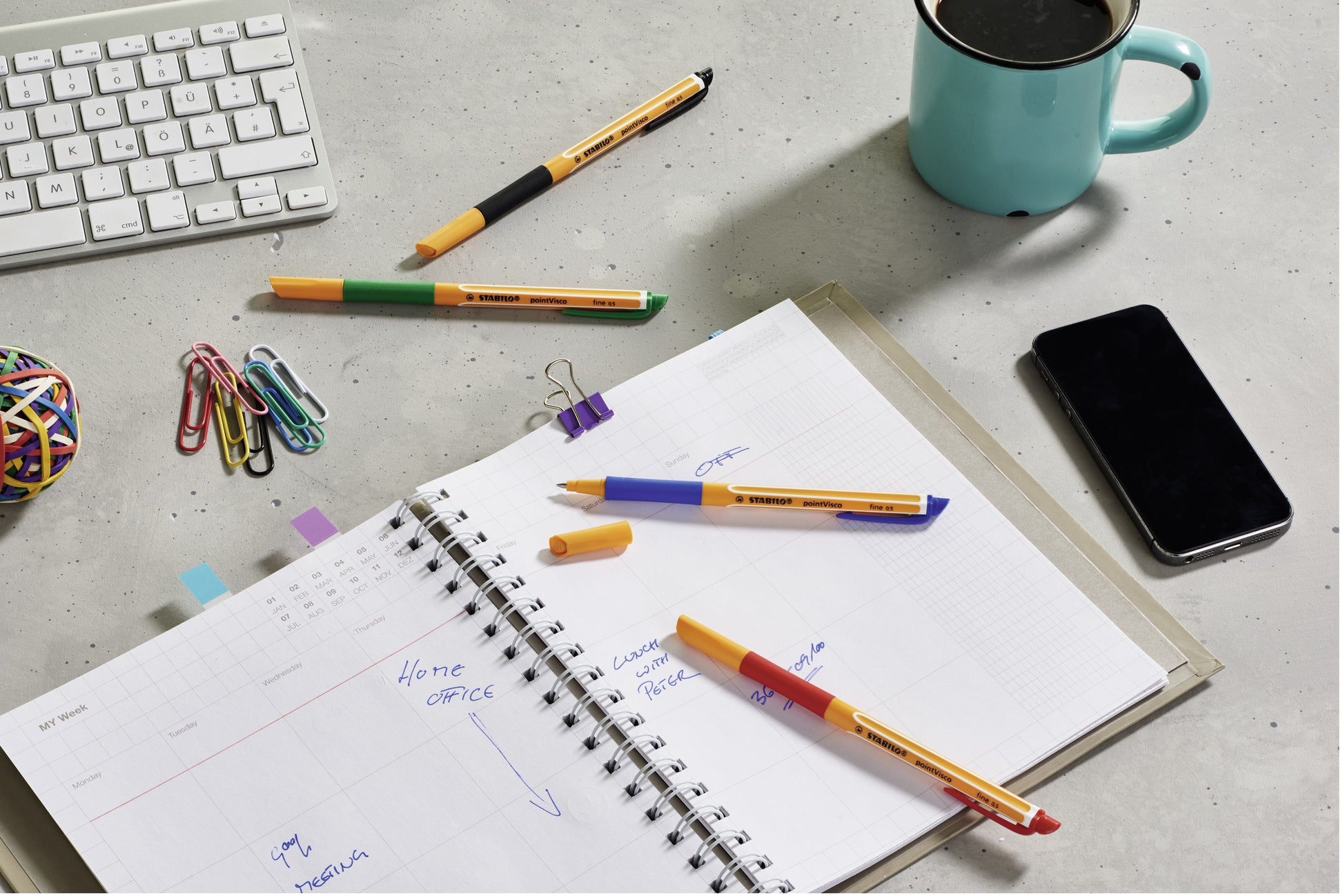 STABILO pointVisco Gelschreiber 4er Etui – 4 Farben, 0,5 mm, schnelltrocknend, Kappe