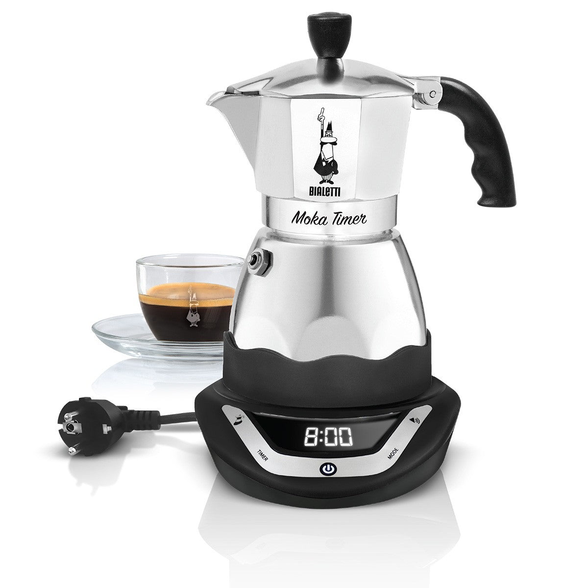 Bialetti Moka Timer Espressokanne – 140 ml, 3 Tassen, Silber/Schwarz