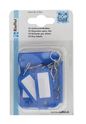 Rieffel Schlüsselschild – einseitig beschriftbar, S-Haken, Blau, 22 × 55 mm, 10er-Pack