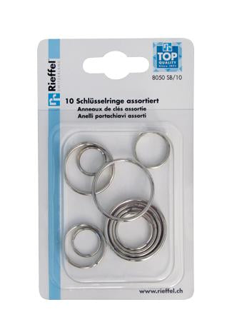 Rieffel Schlüsselanhänger – Stahl, Ø 16, 20, 25, 30, 35 mm, silber, 10 Stk.