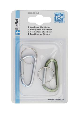 Rieffel Schlüsselanhänger Karabiner – Aluminium, Grün/Silber, 50 mm