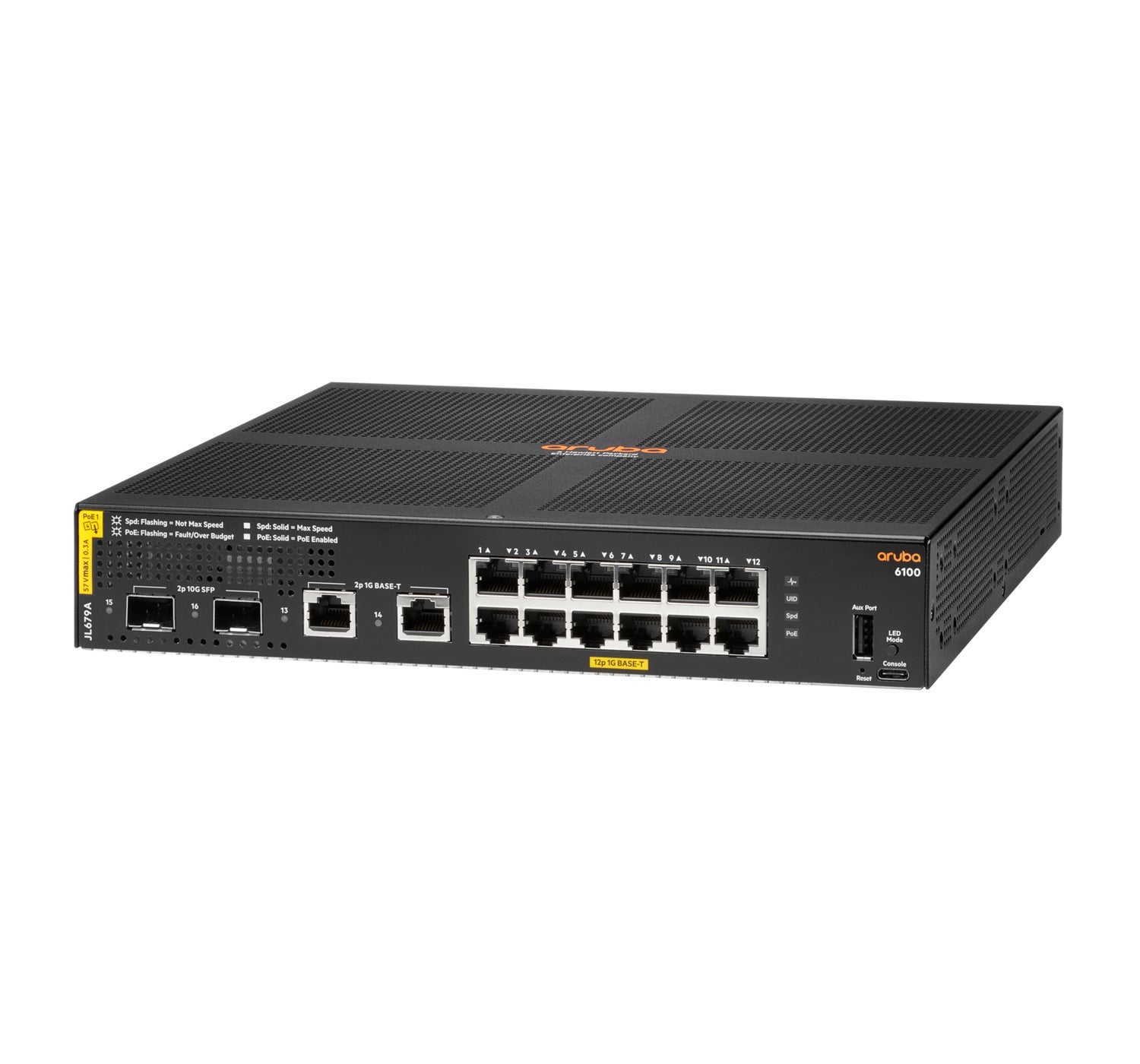 HPE Aruba CX 6100 JL679A – Managed Switch – 12×GbE, 2×SFP+, L3, PoE+ 139 W, 1U