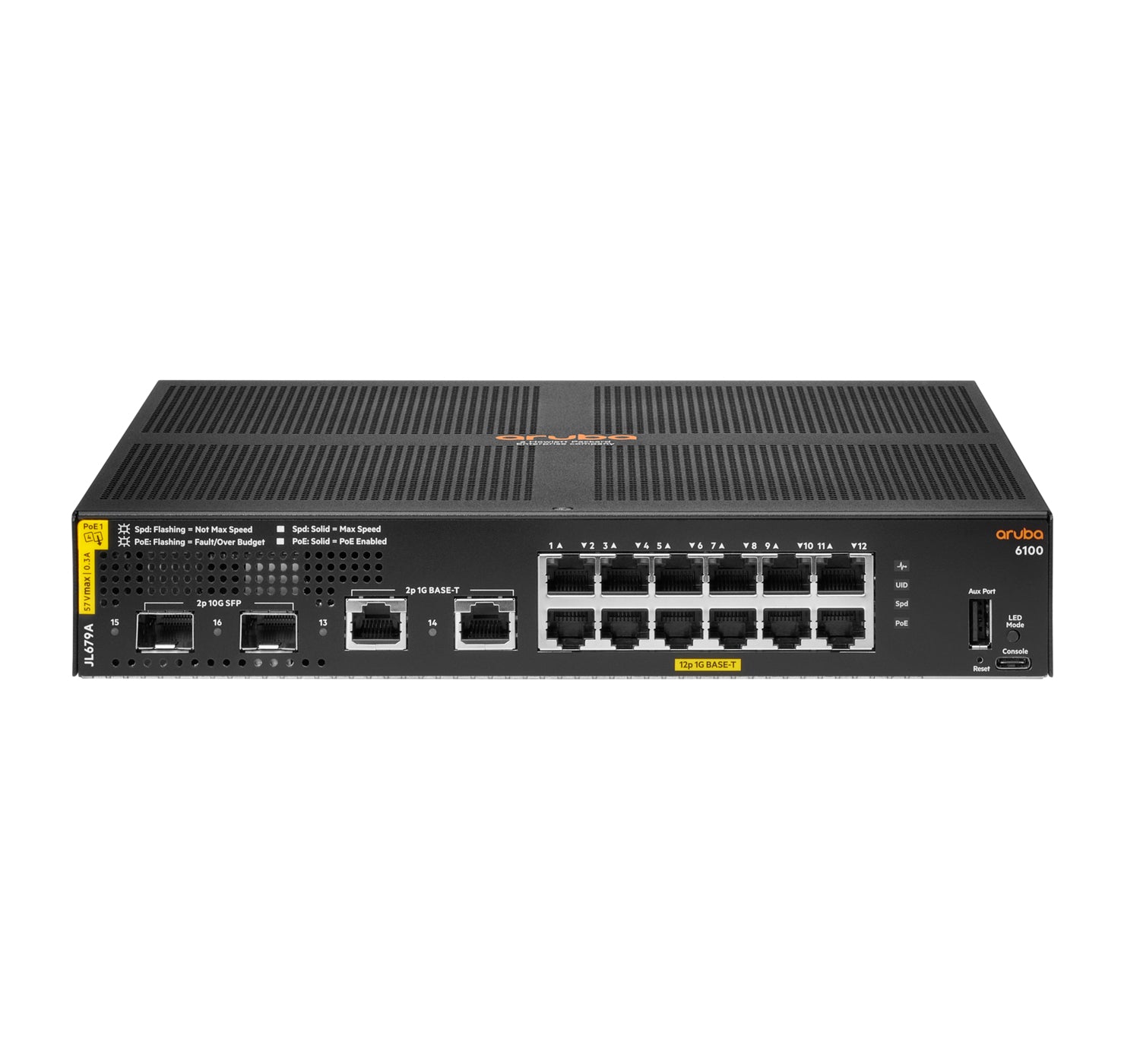 HPE Aruba CX 6100 JL679A – Managed Switch – 12×GbE, 2×SFP+, L3, PoE+ 139 W, 1U