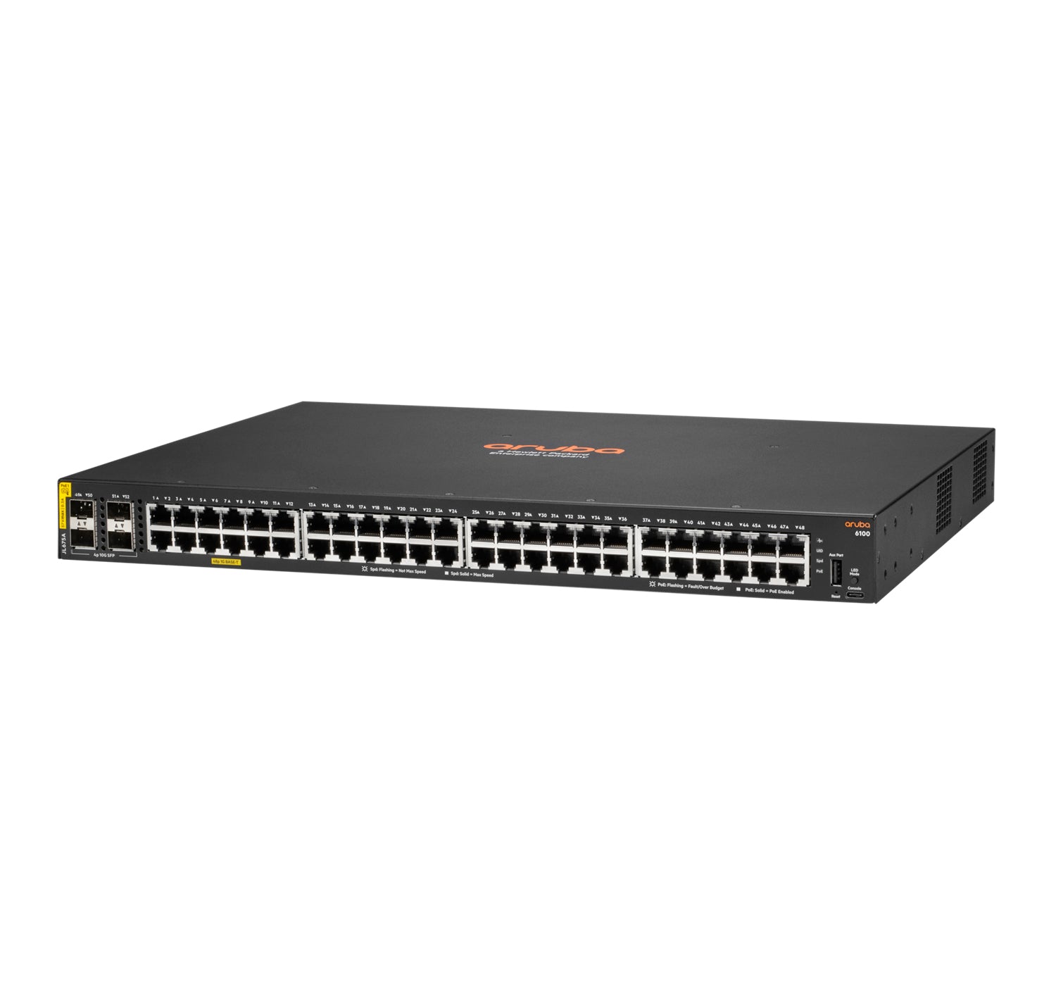 HPE Aruba CX 6100 JL675A – Managed Switch – 48×GbE, 4×SFP+, L3, PoE+ 370 W, 1U