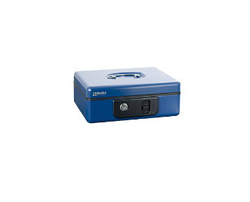Rieffel Geldkassette – mit Schlüssel – 23 × 18,5 × 8,6 cm – Blau – Stahl