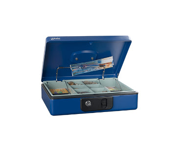Rieffel Geldkassette – mit Schlüssel – 30 × 23 × 8,6 cm – Blau – Stahl
