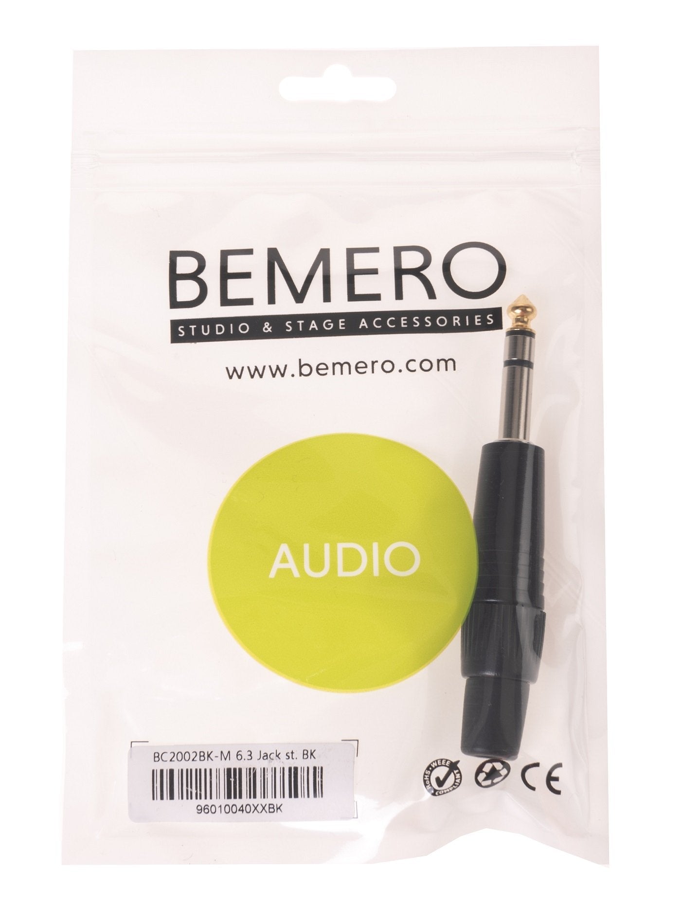 Bemero BC2002BK-M – 6,3 mm Stereo-Klinkenstecker, gerade, männlich, schwarz