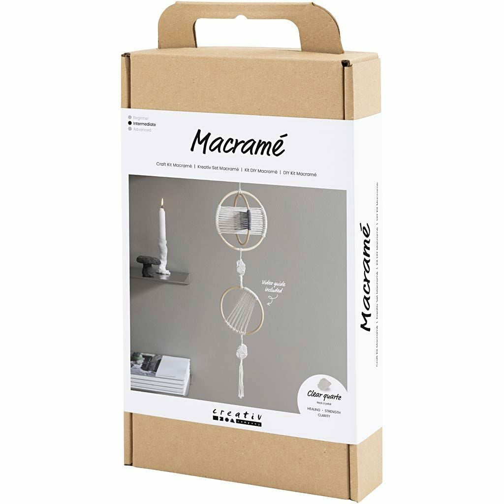 Creativ Company Makramee-Set – Mobile – mit Kordel, Bambusringen und Bergkristallen, inkl. Anleitung