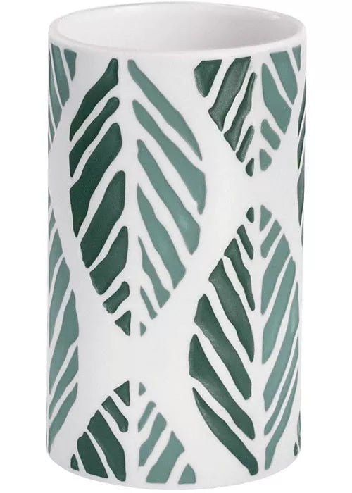 Kleine Wolke Zahnbürstenhalter Leaf – Porzellan, 7×7×10 cm, Grün, Weiss