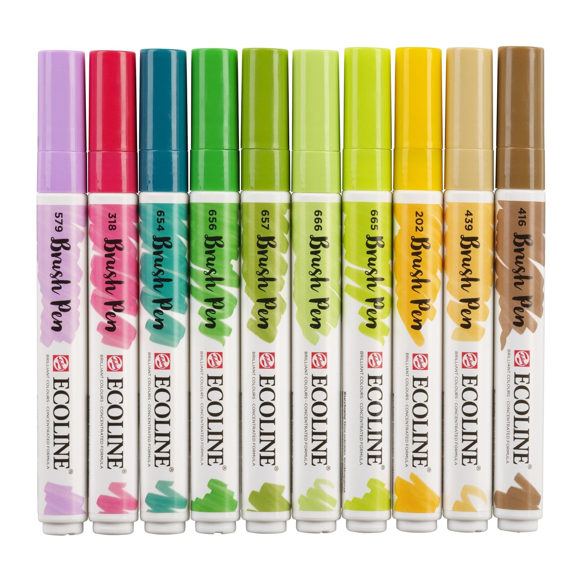 Talens Ecoline Brush Pen, Botanic – Pinselspitze, wasservermalbar, 10 Farben