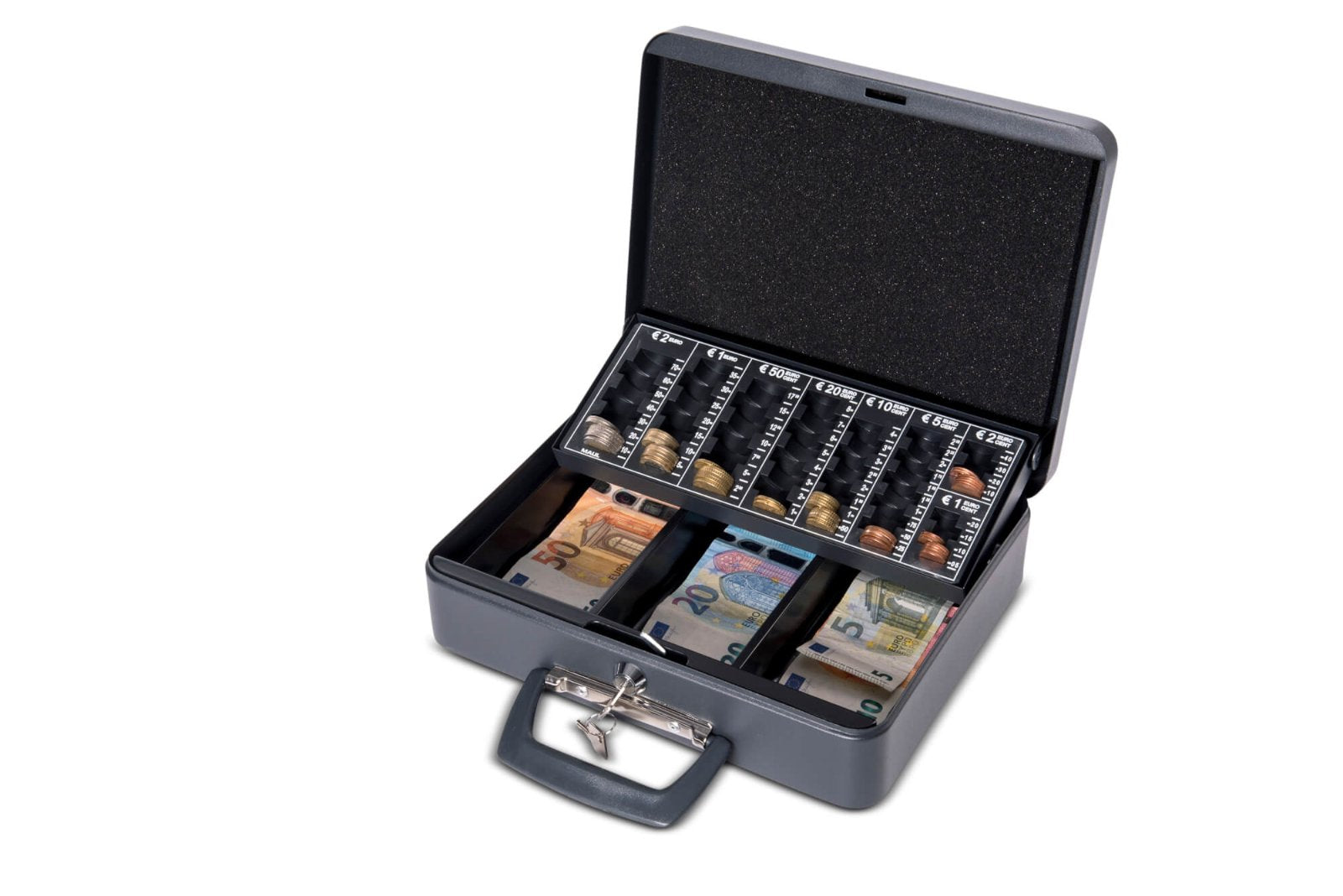 MAUL Geldkassette mit Zähleinsatz, 300 × 255 × 93 mm, schwarz, Stahl, für EUR