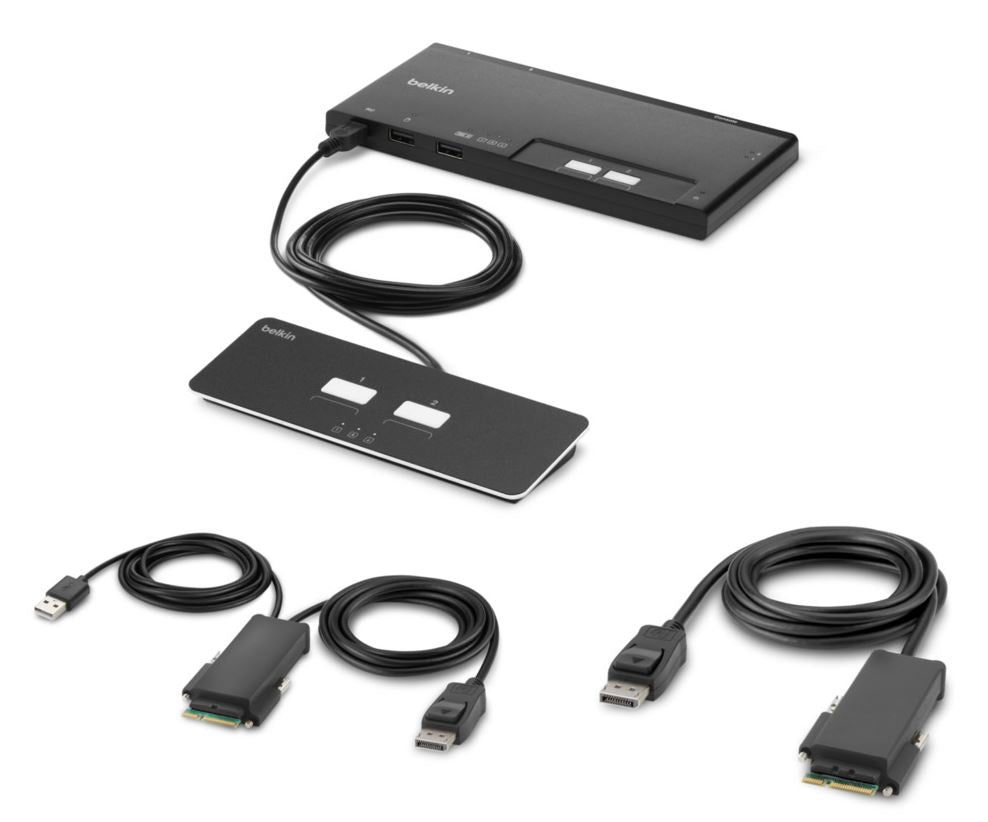 Belkin PP4.0 – KVM-Switch 2×1, DisplayPort, modular, mit Fernbedienung, sicher