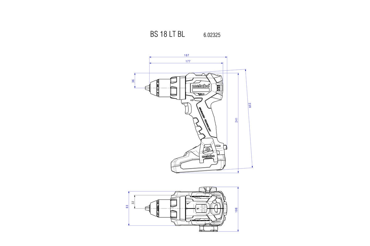 Metabo Akku-Bohrschrauber BS 18 LT BL – 18 V (CAS) – Schnellspannbohrfutter (Ø 13 mm) – 75 Nm – 2×4,0 Ah & Ladegerät