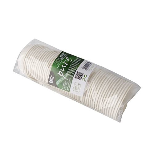 Papstar Pure Deckel für Trinkbecher Ø 8/9 cm, Bagasse (Zuckerrohr) – H 25 mm – Weiss – 50 Stk.