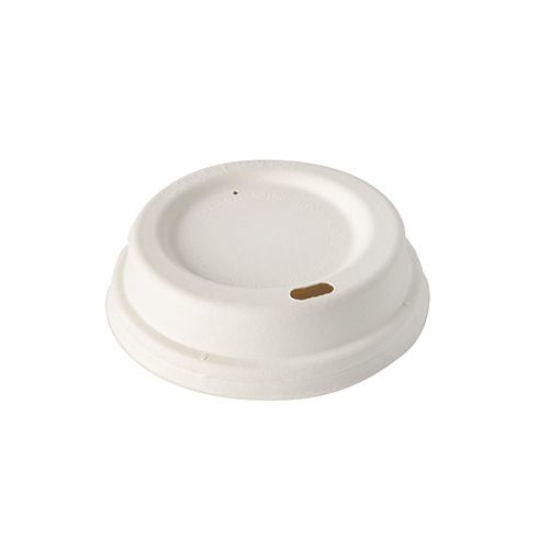 Papstar Pure Deckel für Trinkbecher Ø 8/9 cm, Bagasse (Zuckerrohr) – H 25 mm – Weiss – 50 Stk.