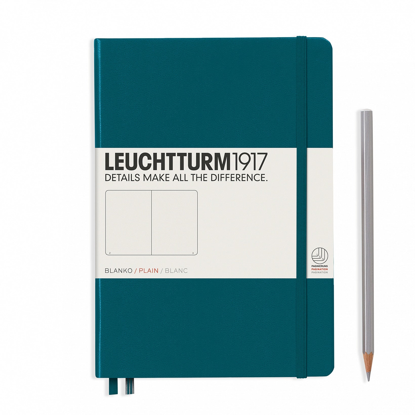 Leuchtturm Notizbuch – A5 – blanko – 249 Seiten – 80 g/m² – Hardcover, Gummiband, Stiftschlaufe – dunkelgrün