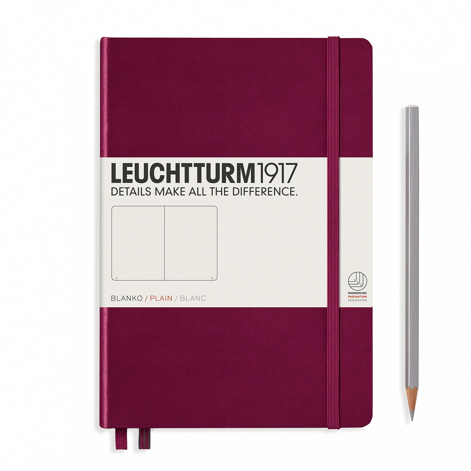 Leuchtturm Notizbuch – A5 – blanko – 249 Seiten – 80 g/m² – Hardcover, Gummiband, Stiftschlaufe – rotviolett