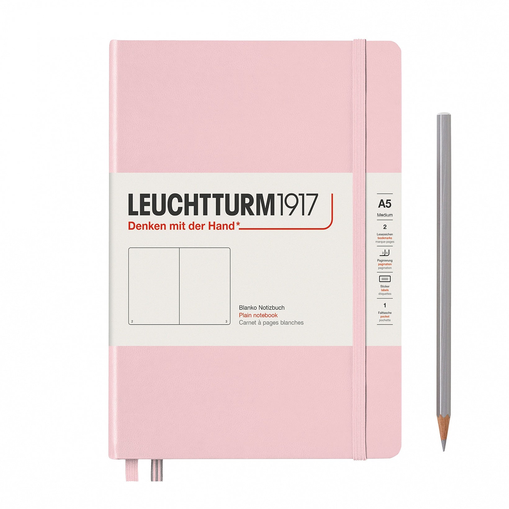 Leuchtturm Notizbuch – A5 – blanko – 249 Seiten – 80 g/m² – Hardcover, Gummiband, Stiftschlaufe, rosa