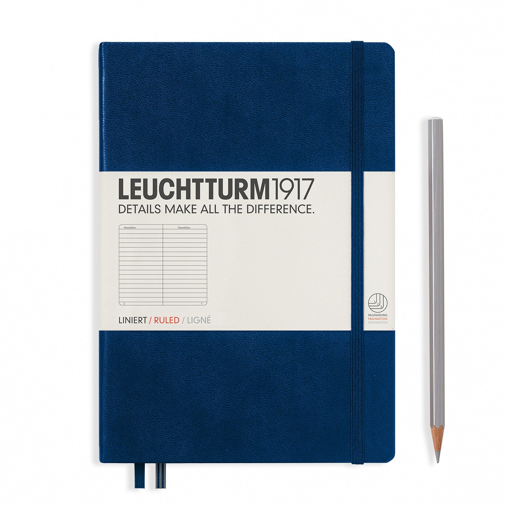 Leuchtturm Notizbuch – A5 – 249 Seiten – 80 g/m² – Hardcover, Gummiband, Stiftschlaufe, Marineblau