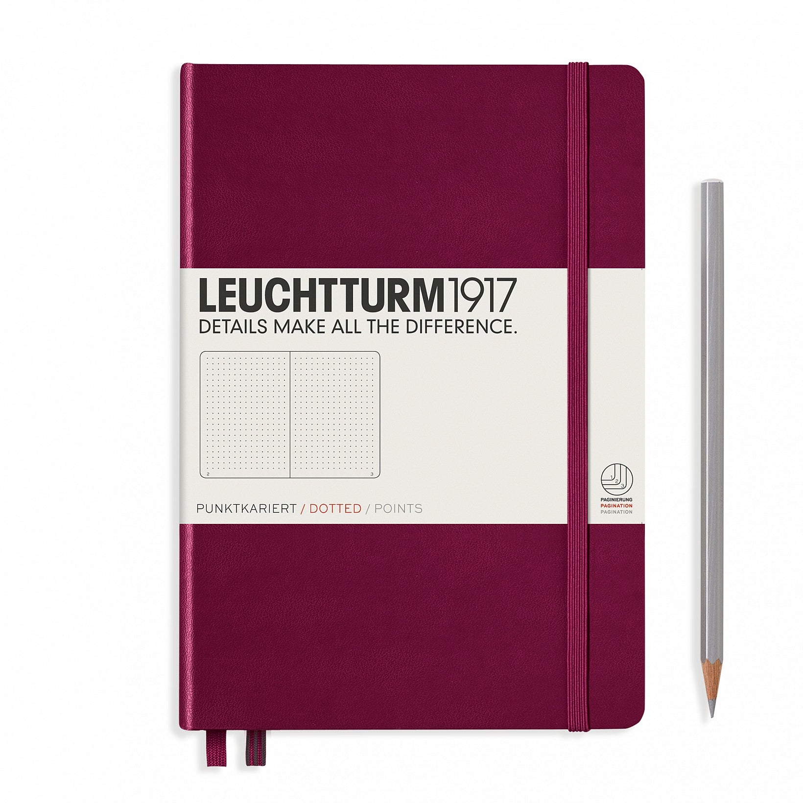 Leuchtturm Notizbuch – A5 – 249 Seiten – 80 g/m² – Hardcover, Gummiband, Stiftschlaufe, rotviolett
