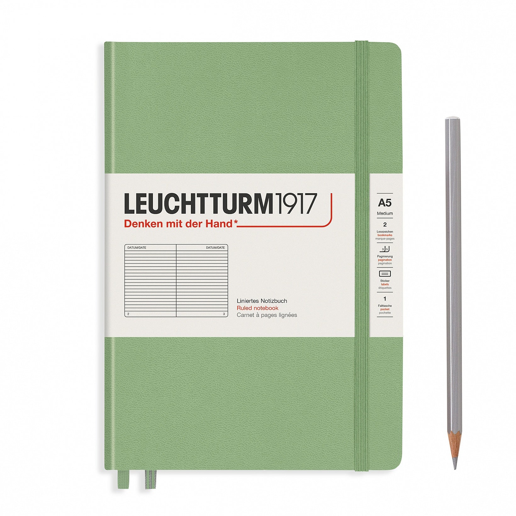 Leuchtturm Notizbuch – A5 – 249 Seiten – 80 g/m² – Hardcover, Gummiband, Stiftschlaufe – Hellgrün