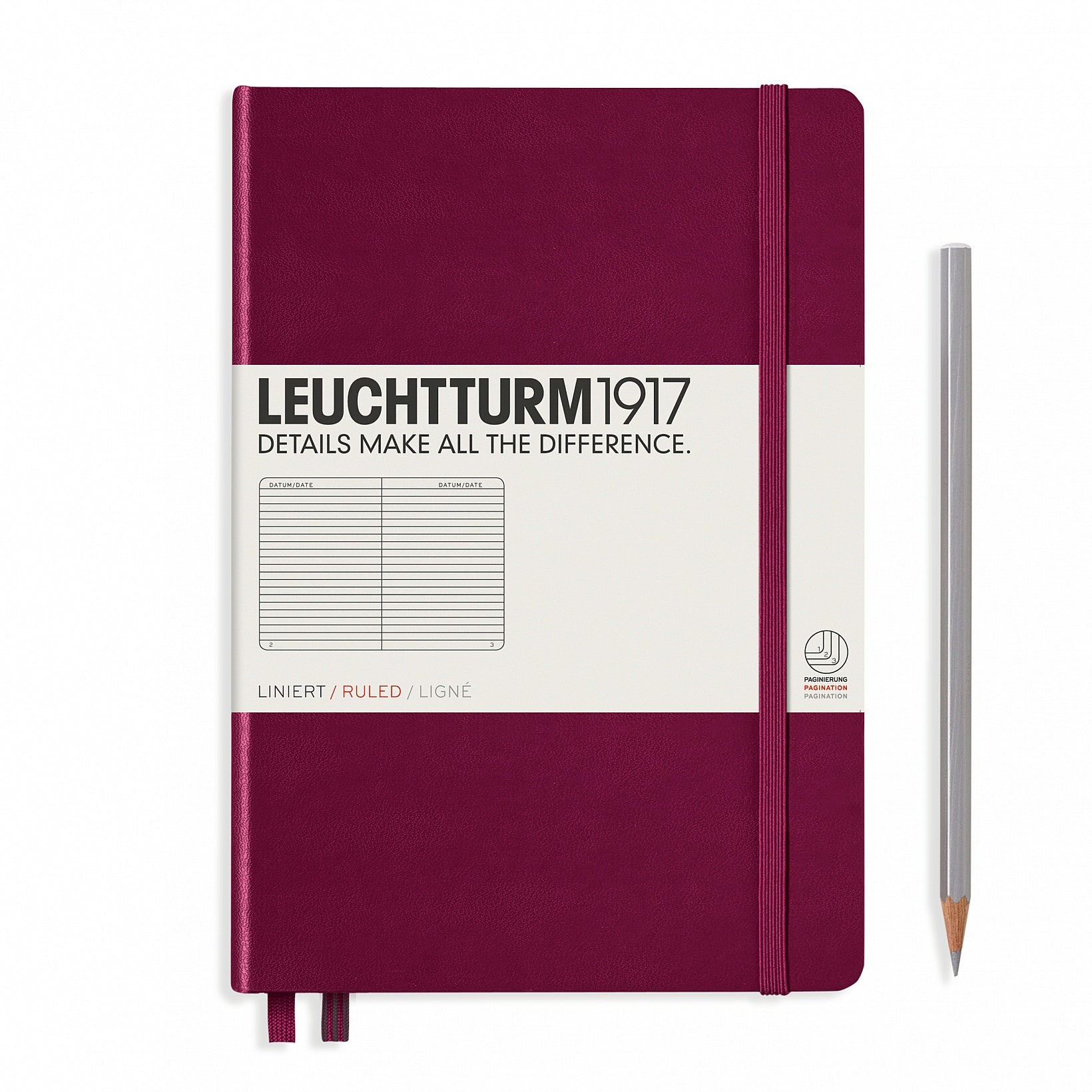 Leuchtturm Notizbuch – A5 – 249 Seiten – 80 g/m² – Hardcover, Gummiband, Stiftschlaufe, Rotviolett