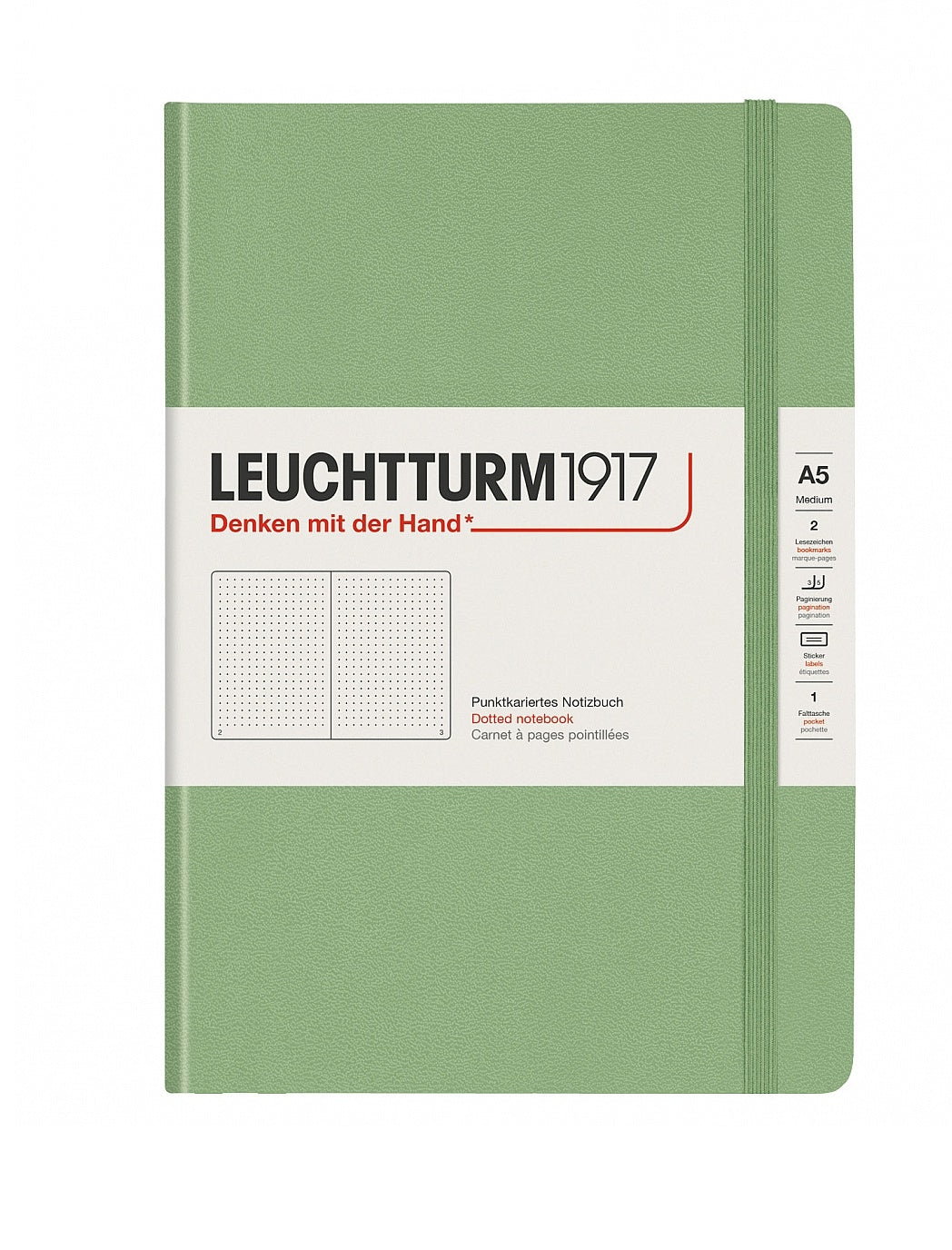Leuchtturm Notizbuch – A5 – punktiert 5 mm – 249 Seiten – 80 g/m² – Hardcover, Gummiband, Stiftschlaufe