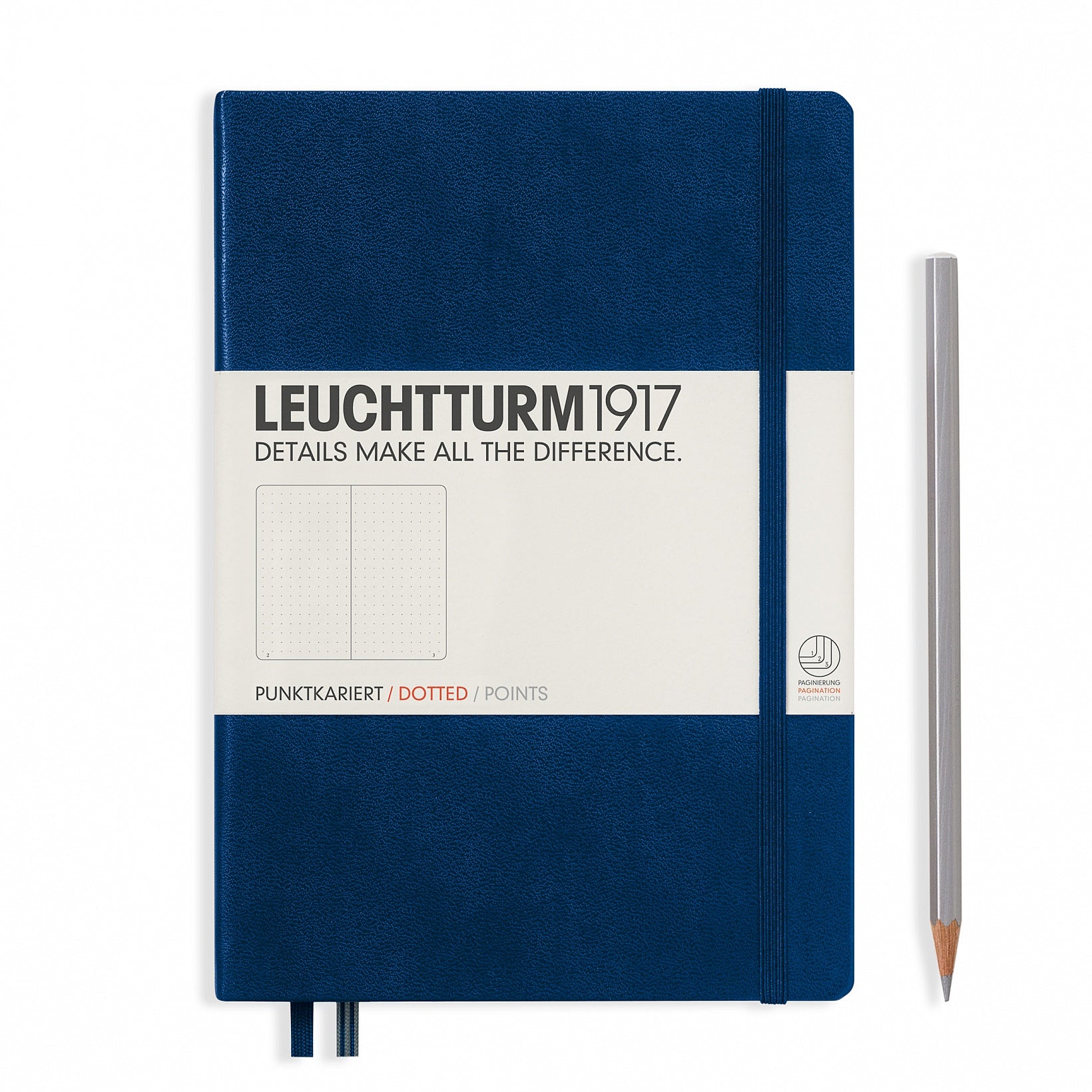 Leuchtturm Notizbuch – A5 – 249 Seiten – 80 g/m² – Hardcover, Gummiband, Stiftschlaufe – Marineblau