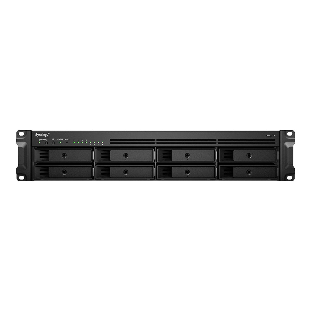 Synology RS1221+ – 8-Bay Rack 2U NAS – AMD V1500B, 4 GB RAM, 1GbE, DSM, für 2,5"/3,5" HDD/SSD, SATA