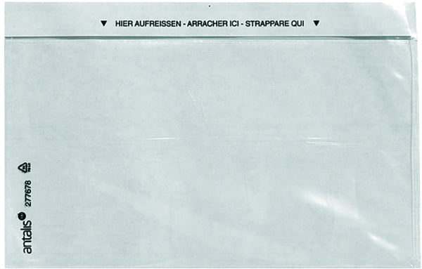 Dokumententasche – C6/5, ohne Fenster, selbstklebend, PE, transparent – 1'000 Stk.