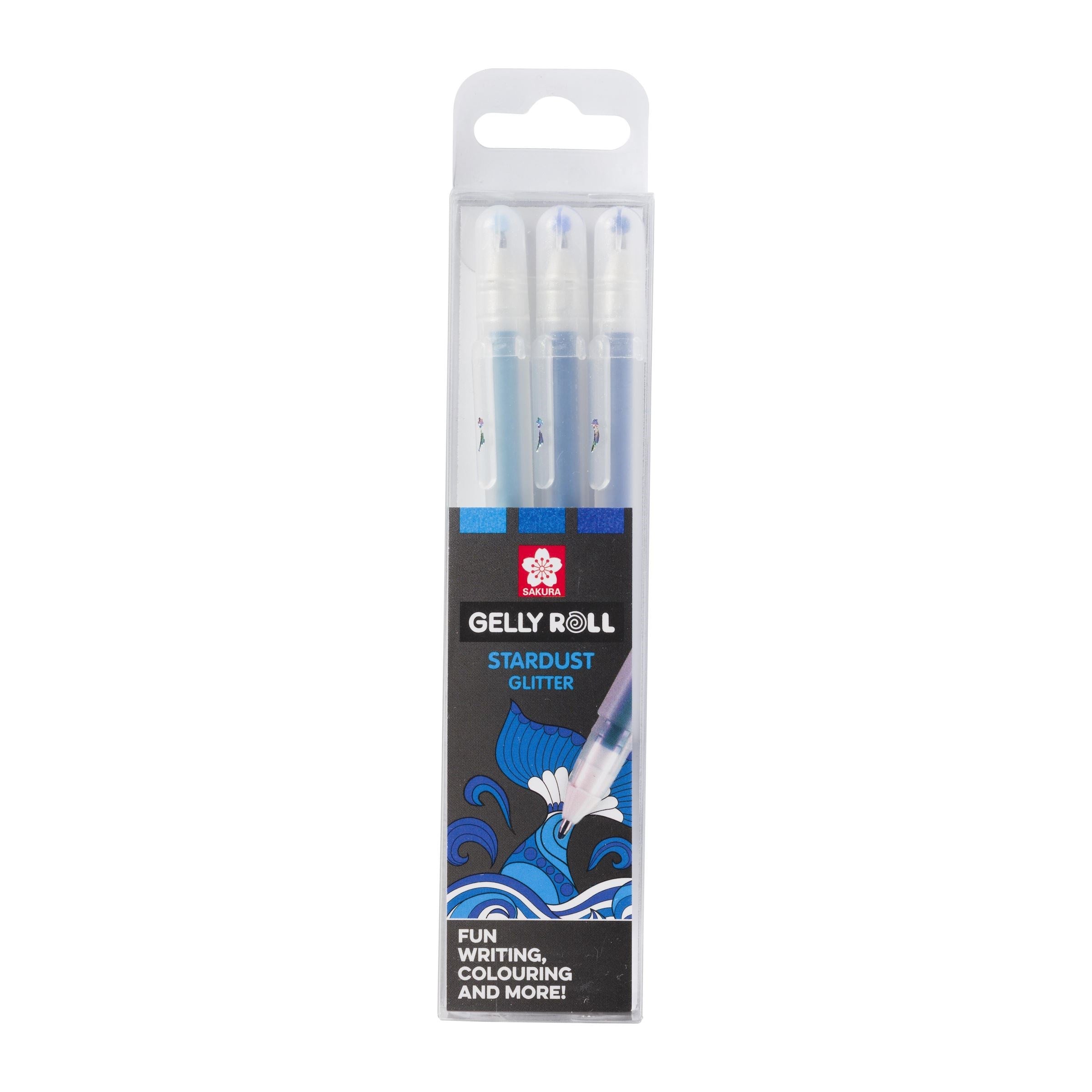 Sakura Gelly Roll Gelschreiber, Kappe – blau/hellblau/marineblau, Spitze 0,5 mm, glitzernd, 3er-Set